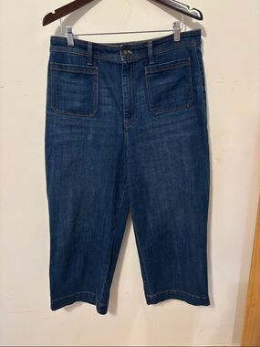 Talbots Curvy High-Waist Wide Crop Jeans - Blue with Gold Stitching